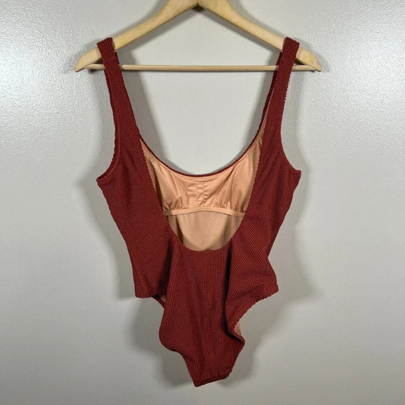 J.Crew Scrunchie Classic Scoopneck One Piece Swimsuit Size 10 Brown Red Vacation - Picture 4 of 14
